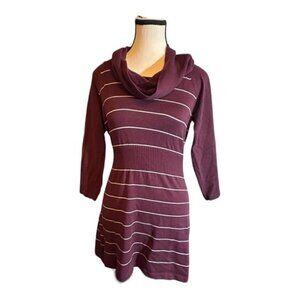 Womens M Metaphor Burgundy Purple Striped Cowl Neck Sweater Tunic  Mini Dress